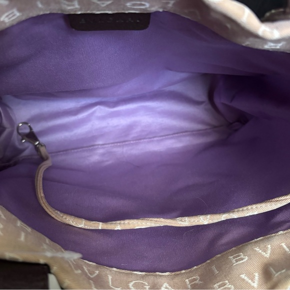 Bvlgari Logo Mania Beige Canvas Brown Leather Tote - Picture 7 of 11